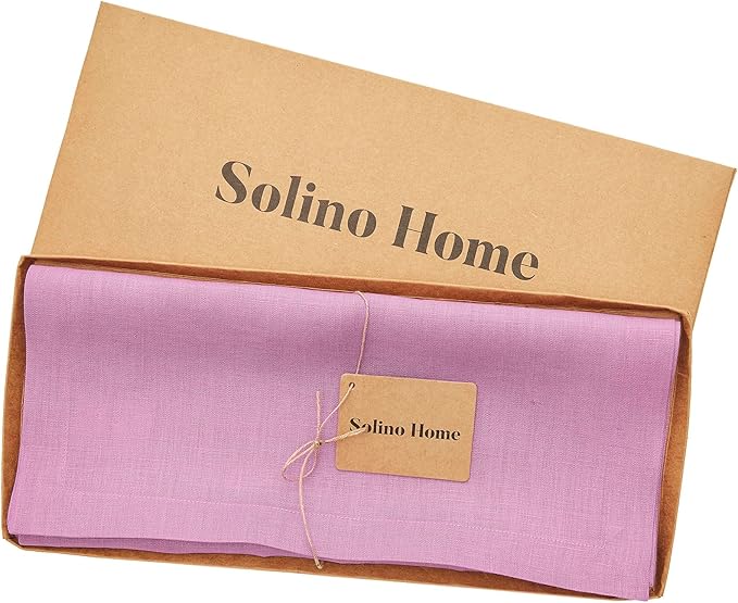 Solino Home Linen Violet Table Runner 60 Inches - 100% Pure Linen Farmhouse Short Table Runner 14 x 60 Inch Ideal for Dresser and Coffee Tables - Holiday - Fete