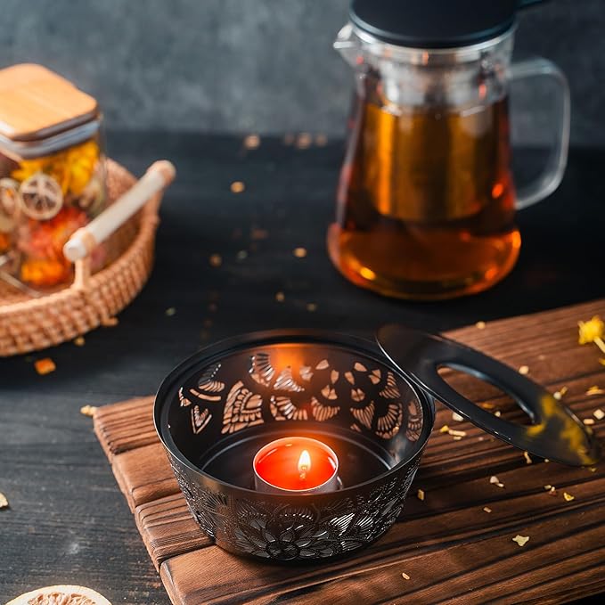 Elegant Glass Teapot with Built-In Tea Infuser & Stainless Steel Candle Warmer Base - 500ml, Premium Gift Set for Tea Lovers, Perfect for Brewing and Keeping Tea Warm (500ml)