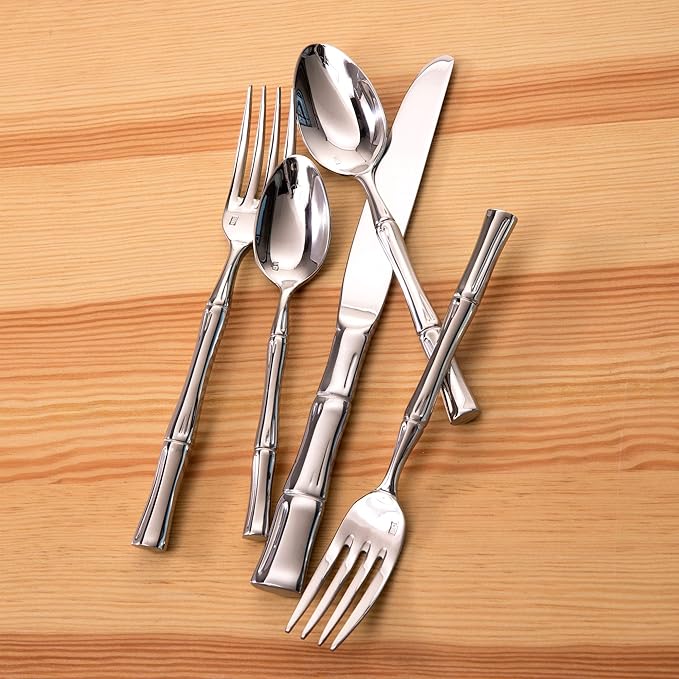 FORTESSA Royal Pacific 18/10 Stainless Steel Flatware, 20 Piece Place Setting With Table Knife, Forks and Spoons (Service For 4), Dishwasher Safe, Polished