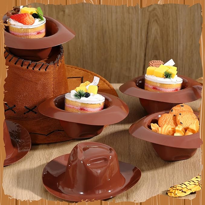 Uiifan 48 Pcs Cowboy Hats Ice Cream Bowls Snacks Yogurt Cups Cowboy Doll Hat for Crafts Dollhouse Decor Western Party Favor