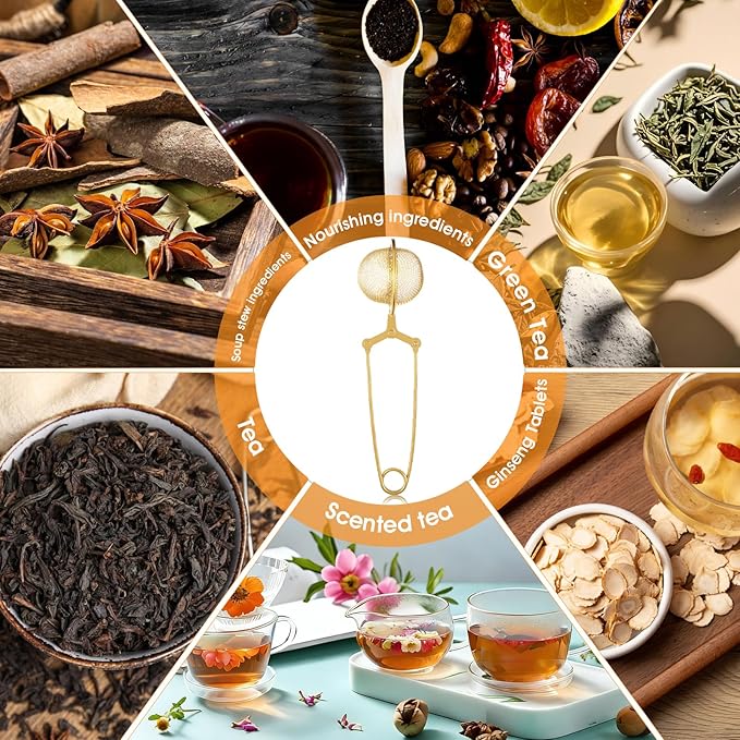 20 Pcs Snap Ball Tea Strainer, Stainless Steel Fine Mesh Tea Strainers Infuser Filter with Handle for Loose Leaf Tea (Gold)