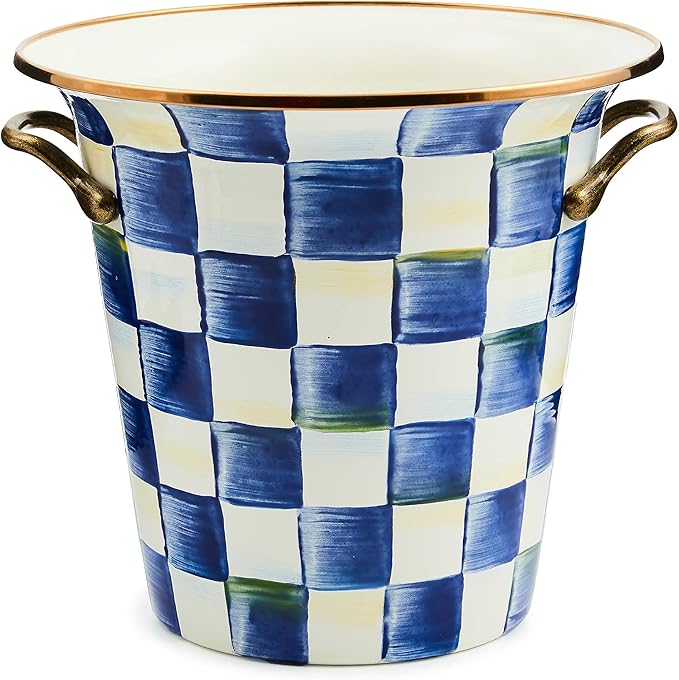 MACKENZIE-CHILDS Wine Cooler, Champagne and Wine Bucket, Ice Bucket, Blue-and-White Royal Check