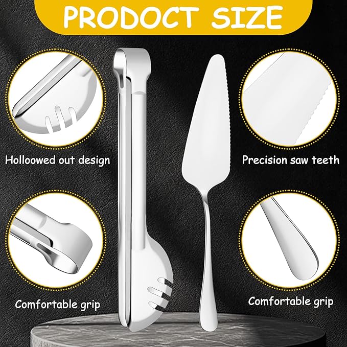 12 Pcs Silver Serving Utensils Set Include Stainless Steel Large Serving Spoons Slotted Spoons Forks Soup Ladle Pie Server - Metal Utensils for Parties Buffet Catering, Dishwasher Safe