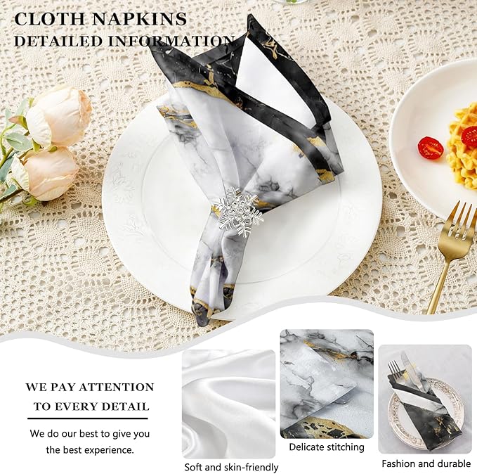 Mcalk 4 Each Black Marble Placemats and Cloth Napkins Set of 8, Modern Art Placemat, Marble Print Cloth Napkin for Home Kitchen Decor (Placemats 18 "x12 Napkins 18 "x18)