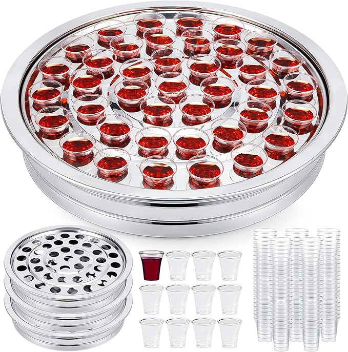 Zhehao 3 Pcs Easter Communion Trays for Churches Set Church Supplies Plates for Church with Disposable Cups (Silver)