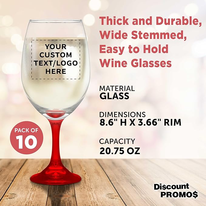Custom Rioja Grand Wine Glasses 20.75 oz. Set of 10, Personalized Bulk Pack - Perfect for Hotel, Bar, Restaurant or Lounge - Red