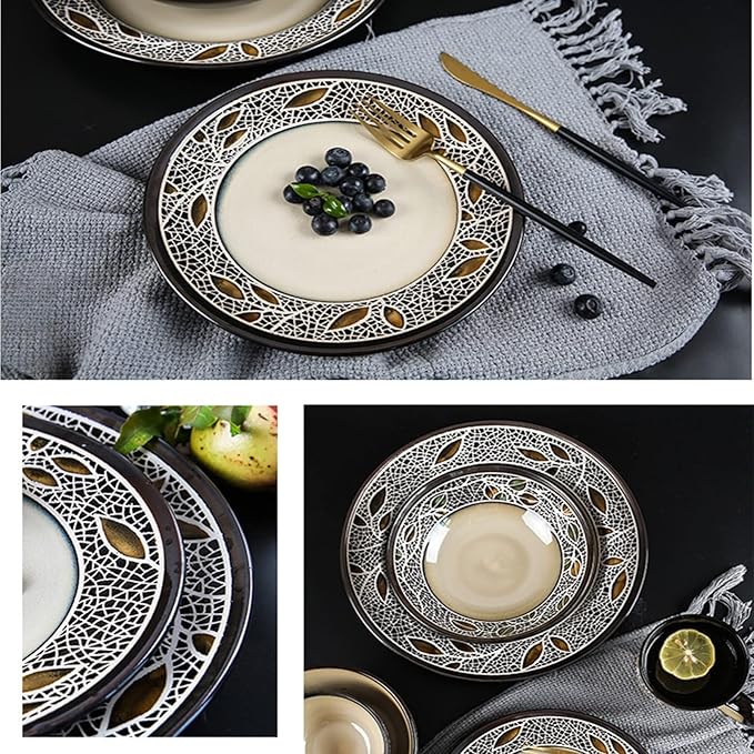 28-Piece Porcelain Dinnerware Set with Round Plates and Bowls Sets, Ceramics Dishes Set, Dinner Set, Dish Set, Tableware Set, Kitchen Dinnerware Sets, Service for 6 People