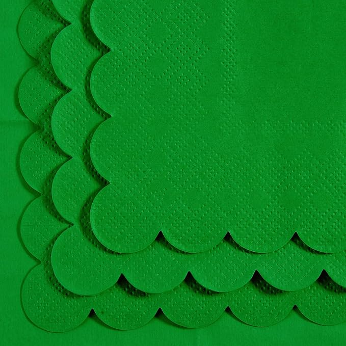 200 Pack Cocktail Napkin 2-Ply Scalloped Edged Dessert Napkins Folded 5 x 5 Inches Disposable Napkins for Dinner Wedding Birthday Party Bridal Anniversary Reception Event (Green-2)