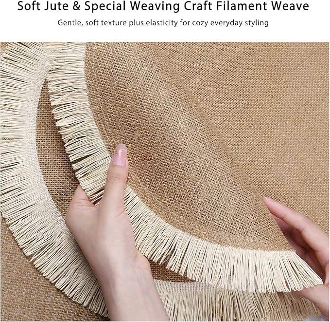 Round Burlap Placemats Set of 12 Jute Rustic Place Mats for Dining Tables Heat Resistant Natural Farmhouse Table Mats Decor for Thanksgiving (Sun Flower)