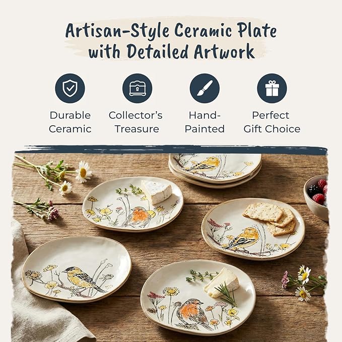 Blue Sky Clayworks Wildflower Bird Appetizer Plate Plate, 6" D