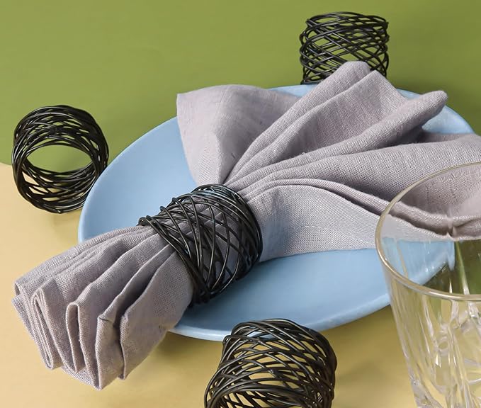 ALPHA Living HOME 12 Pcs Modern Metal Napkin Rings - Dining Table Decor Napkin Ring Cloth Napkin Holder for Wedding, Banquet, Dinner Party, Everyday Use (Black)