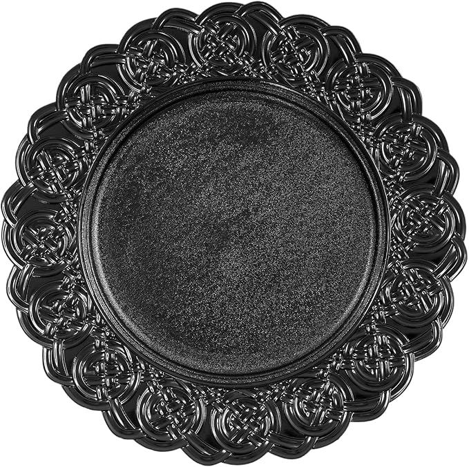 100 Pcs Antique Charger Plates Bulk 13 Inch Embossed Rim Plastic Party Dinner Plate Chargers Round Decorative Server Plate for Wedding Party Event Tableware (100pcs-black2)