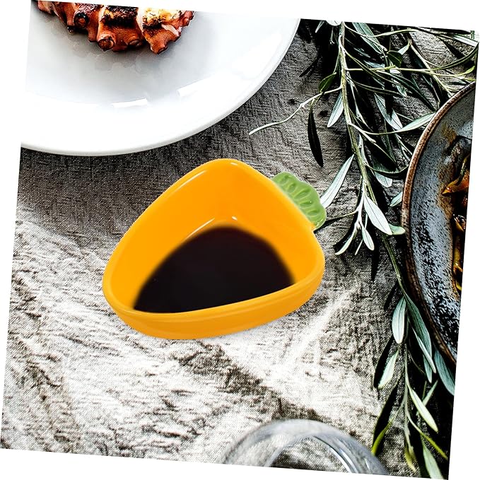HEALLILY Carrot Shape Ceramic Dipping Bowl Cute Porcelain Sauce Plate for Sushi Kimchi Desserts Small Dish for Appetizers and Condiments Unique Kitchenware for Parties and Family Meals
