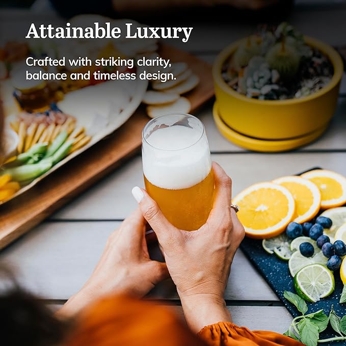 Libbey Signature Kentfield Glass Tumbler Set of 8, Elegant Heavy Base Glass Tumblers with Wide Rim, Tapered 16 oz Drinkware Set for Water and Drinks