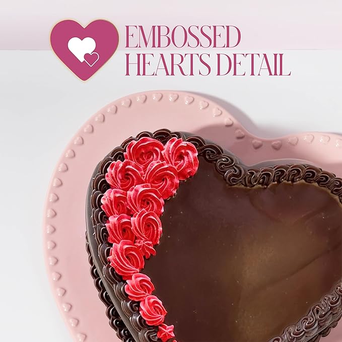 Paris Hilton Heart Cake Plate, Ceramic Serving Plate for Desserts, Cakes, Pastries & Treats, Durable Pink Heart-Shaped Platter for Parties, Holidays & Home Décor, 12-Inch, Pink