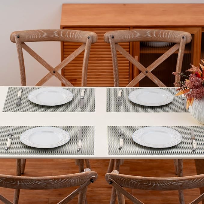 Placemats Set of 4, Heat Resistant Place Mats, Washable PVC Table Mats, Woven Vinyl Plastic Placemats for Dining Table, Non-Slip Stain Resistant Kitchen Table Placemats Easy to Clean?Brown&Green?