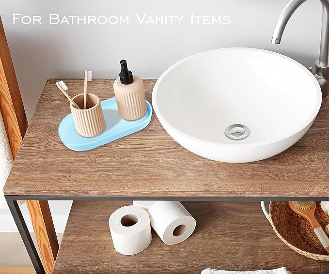 Blue Small Tray (10 inch), Oval Tray for Kitchen Counter, Bathtub Bathroom Vanity Items, Countertop Organizer, Coffee Accessory, Bar, Serving Seasoning, Salt and Pepper, Soap, Perfume.