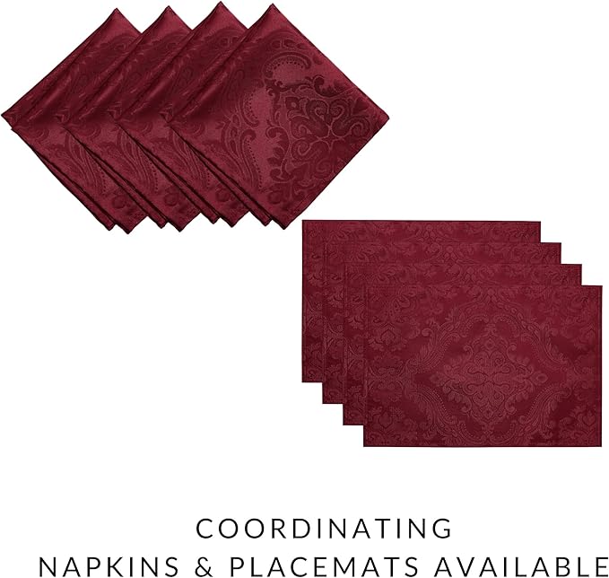 Elrene Home Fashions Caiden Elegance Damask Waterproof, Stain & Wrinkle Resistant Fabric Napkins (Set of 4), 17" x 17", Cranberry