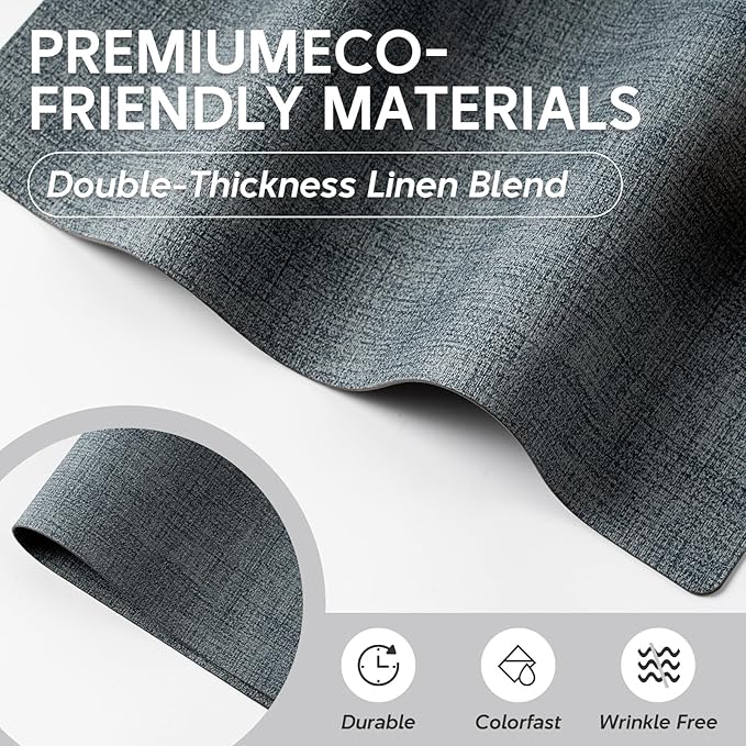 Vinyl Placemats Set of 4 - Faux Leather 100% Waterproof Oil-Proof Wipeable PU Place Mats, Heat Resistant Reversible Table Mats for Kitchen, Dining, Outdoor (Gray Blue)