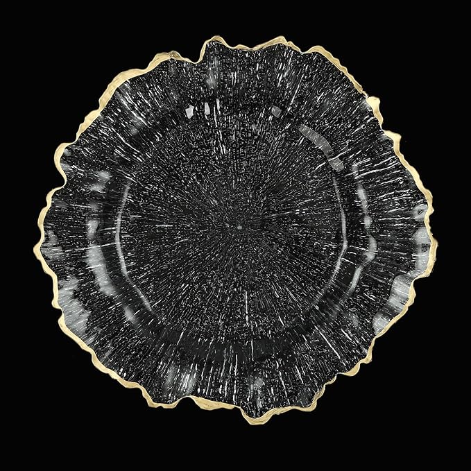 100Pcs Antique Clear Charger Plates, 13" Round Decorative Reef Chargers for Dinner Plates, Reusable Plastic Charger Plates Bulk with Gold Rim for Wedding, Dinner, Party, Bridal Shower