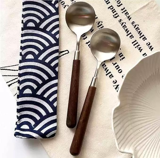 10-piece wooden handle spoons service for 10 people, flatware set, cutlery sets, utensil set,18/8 stainless steel home use hotel banquets wooden handle spoons,matte polishing