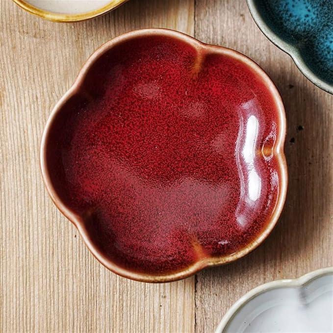 Sauce Dish Creative Plum Blossom Shape Plate Ceramic Tableware Household Dipping Sauce Dish Restaurant Barbecue Dipping Dish Snack Plate(E)