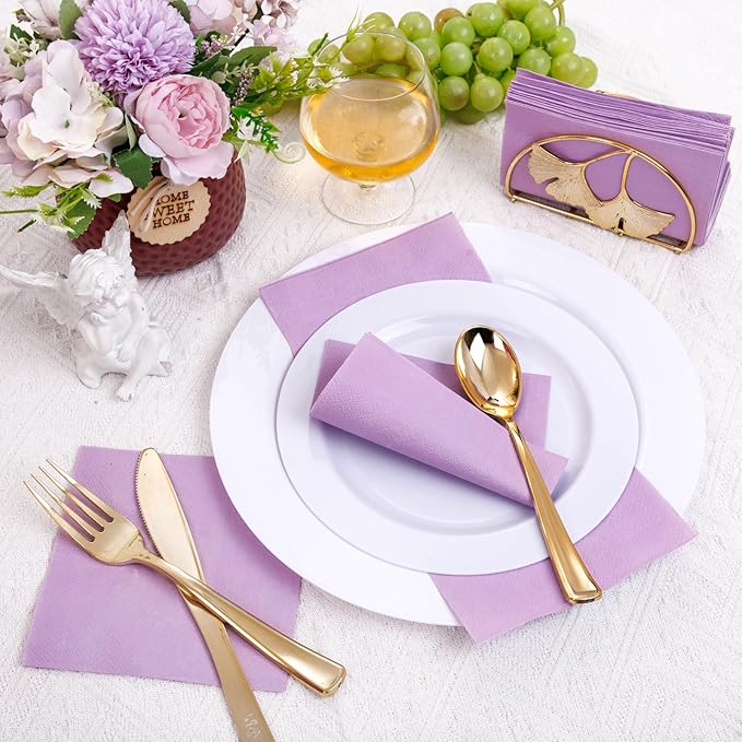 FLOWERCAT 100-Count 2-Ply Purple Cocktail/Beverage Napkins - Disposable Premium Quality - 5" x 5" Purple Paper Napkins for Easter,Bar,Weddings,Birthday