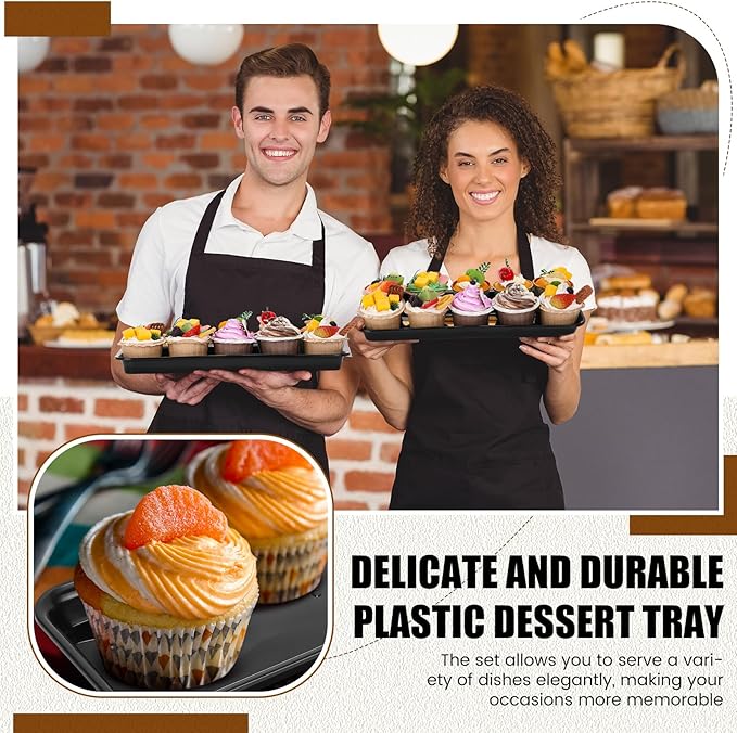 20 Pcs Serving Platters 14 x 6 Inch Rectangle Serving Trays Reusable Food Tray Dishes Dessert Trays Plastic Plates for Wedding Home Table Thanksgiving Christmas Party(Black)