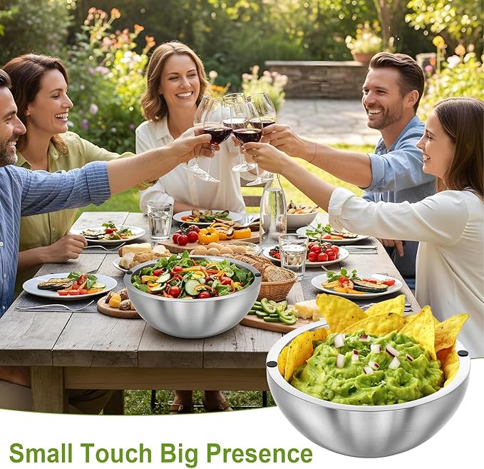 Dip Bowl,Large 70 oz Heat Insulated Stainless Steel Bowls Ideal for Guacamole Salsa,Double Walled Insulated Cold or Hot Serving Bowl for Parties outdoor