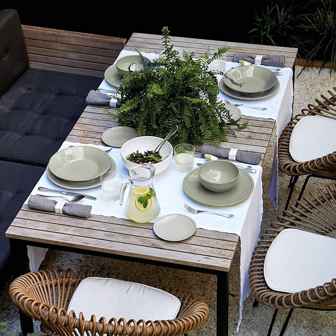 Costa Nova Ceramic Stoneware 5-Piece Place Setting Service for 1 - Friso Collection, Sage Green | Microwave & Dishwasher Safe Dinnerware Set | Food Safe Glazing | Restaurant Quality Tableware