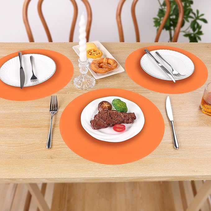 SHACOS 100 PCS Round Paper Placemats 13 inch Disposable Fall Place Mats for Dinner Wedding Birthday Party Festival Table Decoration Indoor Outdoor, Orange