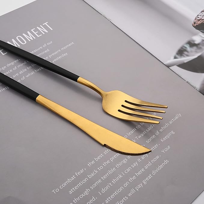 Stainless Steel Mirror Polished Gold Flatware Set, Steak Knife Dinnerware Knife Fork Salad Fork Dessert Spoon 20-piece, Service for 4