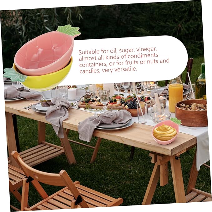 Cabilock 2pcs Pineapple Shape Ceramic Dish Creative Appetizer Dessert Plates for Sauces Condiments and Seasonings Stylish Home Tableware Yellow Pink Random