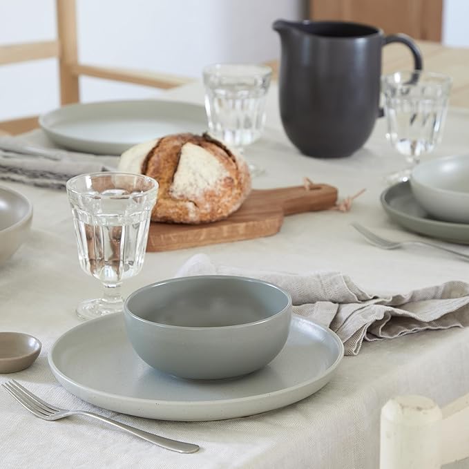 Casafina Ceramic Stoneware 12-Piece Place Setting Service for 4, Pacifica Collection, Oyster Grey | Microwave & Dishwasher Safe Dinnerware Set | Food Safe Glazing | Restaurant Quality Tableware