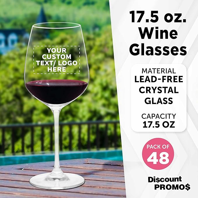 Custom Crystal Wine Glasses 17.5 oz Set of 48, Personalized Bulk Pack - Restaurant Glassware, Perfect for Red Wine or White Wine - Clear
