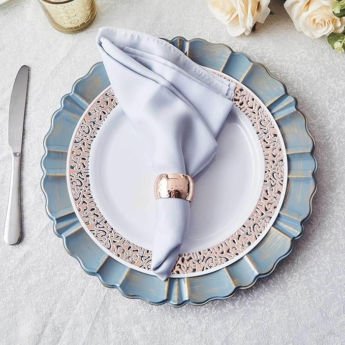 Efavormart Set of 6-13" Round - Dusty Blue Plastic Charger Plates With Waved Scalloped Rim for Wedding, Outdoor Receptions, Banquets, Holiday Dinner plates Chargers
