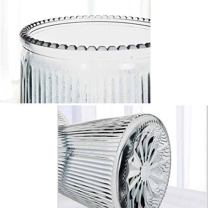VECELO Modern Ribbed Glass Vase, Clear Flower Vase for Table Centerpiece, Modern Glass Vase for Living Room, Bedroom, Dining Table, Entryway, Office, Wedding, 7.5 Inches