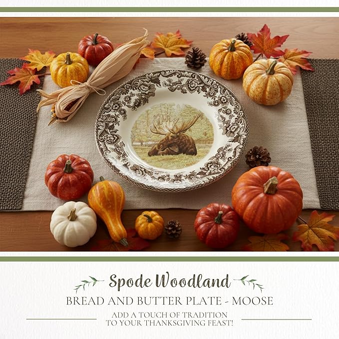 Spode Woodland Bread and Butter Plate | 6" Appetizer Plate with Majestic Moose Motif | Small Dessert Plate Made from Fine Earthenware | Microwave and Dishwasher Safe