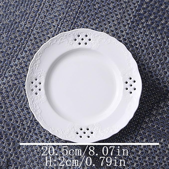 SONGCHAO Party Supplies Hollow Out Dessert Plate White Disc Home Kitchen Restaurant Coffee Shop Flat Plate Ceramic Fruit Plate Round Fruit Tray Party Plates (Color : Medium)