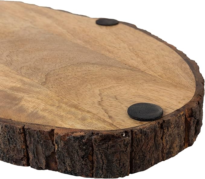 GoCraft Oval Wooden Serving Platter with Tree Bark Edges – Mango Wood Charcuterie Board, 17" x 10", Rustic Platter for Serving Cheese, Appetizers, Snacks, Fruit, and More – Perfect for Entertaining