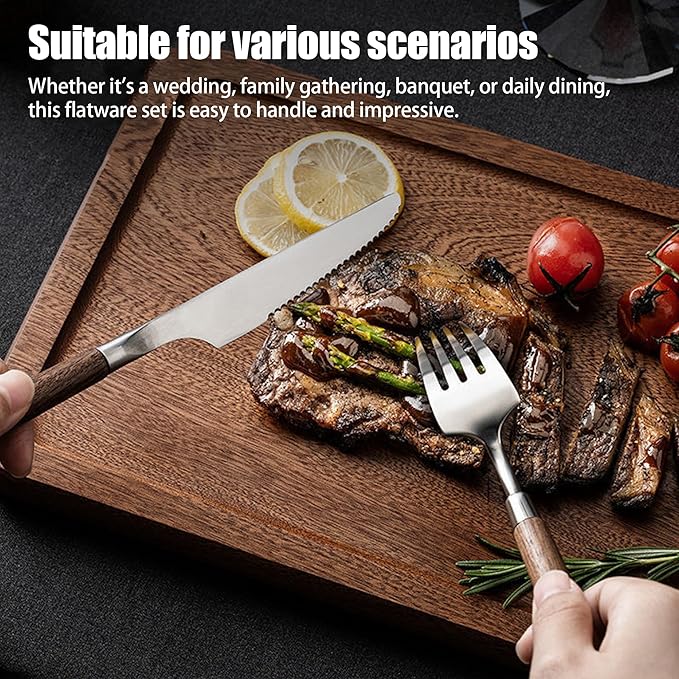 8-piece wooden handle silverware set service for 2 people, flatware set, cutlery sets, utensil set, 18/8 stainless steel home use hotel banquets Wooden Handle Spoons And Forks Set