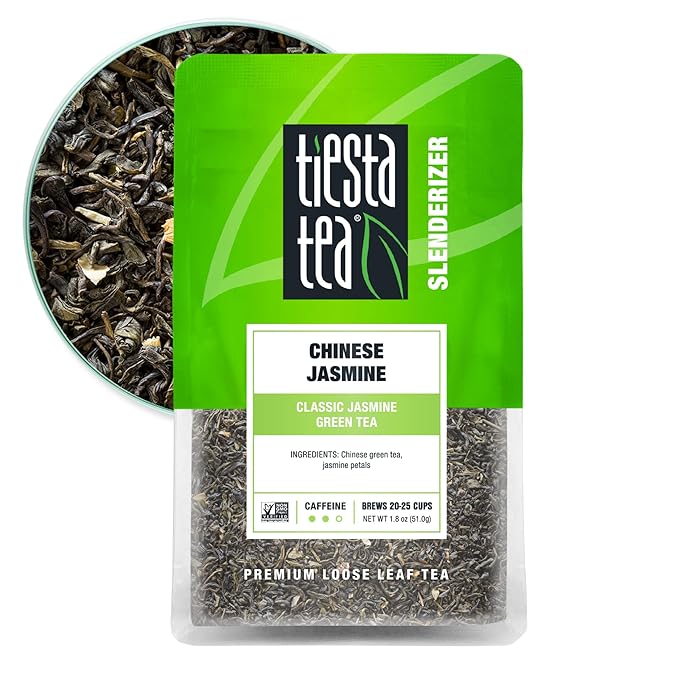 Tiesta Tea - Chinese Jasmine, Loose Leaf, Classic Jasmine Green Tea, Premium Blend, Medium Caffeinated Green Blend, Make Hot or Iced & Brews Up to 25 Cups, 1.8 Ounce Resealable Pouch