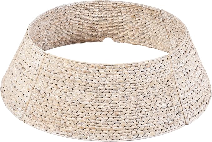 Best Choice Products 42in Christmas Tree Collar, Woven Hyacinth 4-Piece Holiday Rattan Tree Skirt Accessory for Home w/Cord Cut-Out - Transparent White