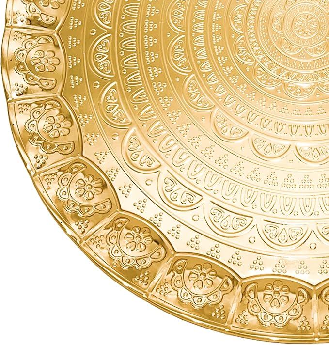 Serving Tray, Coffee Tea Serving Metal Wavy Round Tray 14''(Inches) | Mr Zoni (Gold)