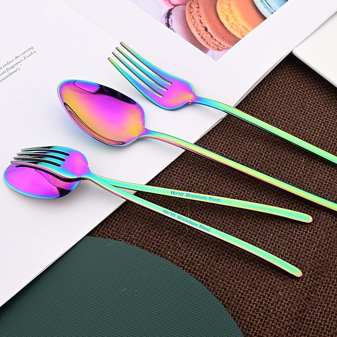 36-piece Rainbow 18/10 Stainless Steel Flatware Set, Resuable Cutlery Set For 6, Complete Tableware Set For Home Restaurant Wedding Party Daily Meal, Mirror Polish