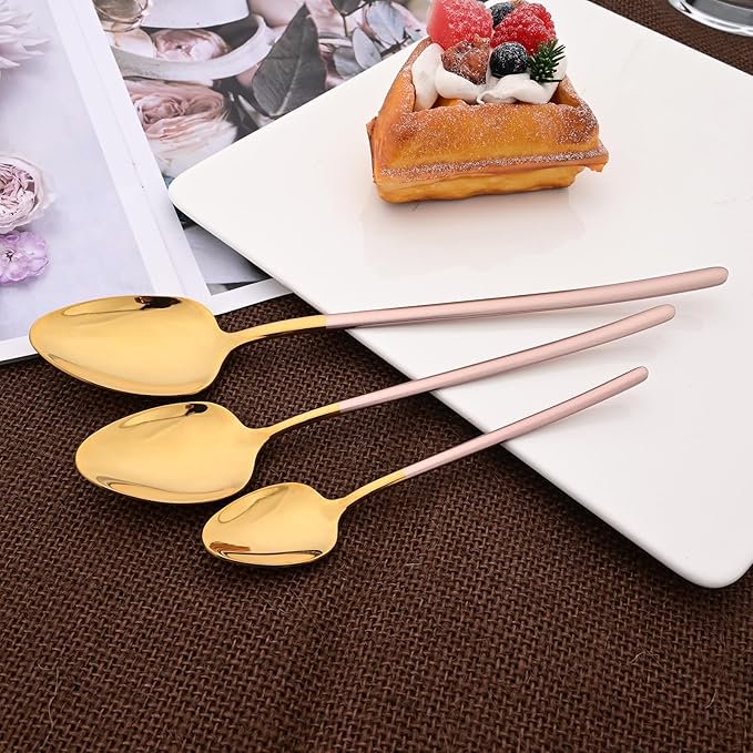 36pcs Silverware Set, 18/10 Stainless Steel Serving Flatware With Curved Handle For 6, Durable Eating Utensils For Home Entertaining, Mirror Polished (Pink Gold)