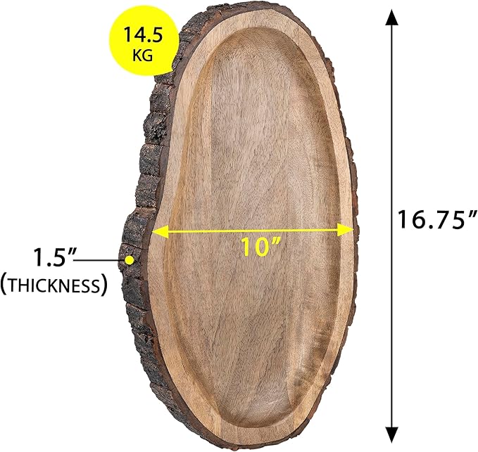 GoCraft Oval Wooden Serving Platter with Tree Bark Edges – Mango Wood Charcuterie Board, 17" x 10", Rustic Platter for Serving Cheese, Appetizers, Snacks, Fruit, and More – Perfect for Entertaining