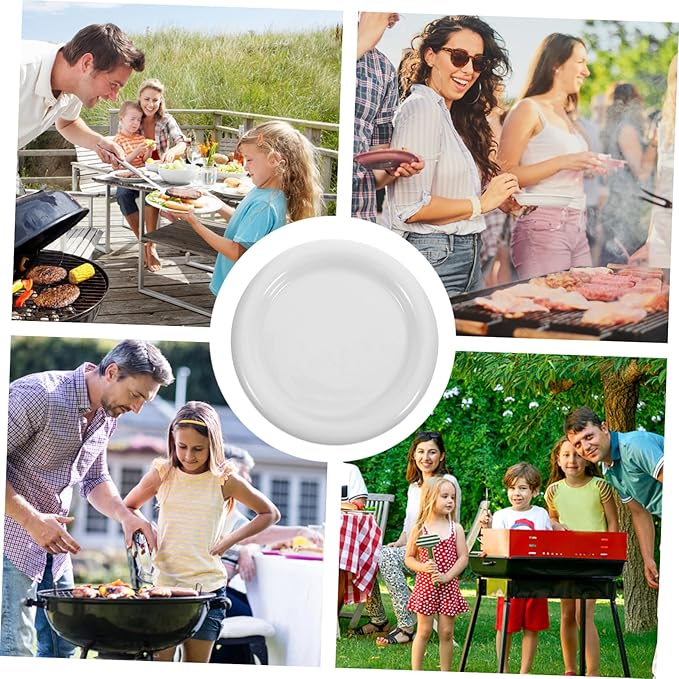 Round Ceramic Plate Set Appetizer and Dessert Plates Multi-functional White Steak and Snack Trays Thick Edge Design for Home and Party Use