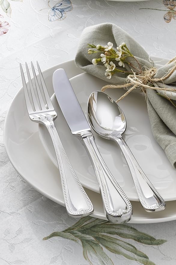 Lenox Silverware Set, Vintage Jewel 20-Piece Flatware Set, Service For 4, 18/10 Stainless Steel, Dishwasher Safe, Knives Spoons And Forks Set, Home And Kitchen Utensils (Silver, 20 Piece)
