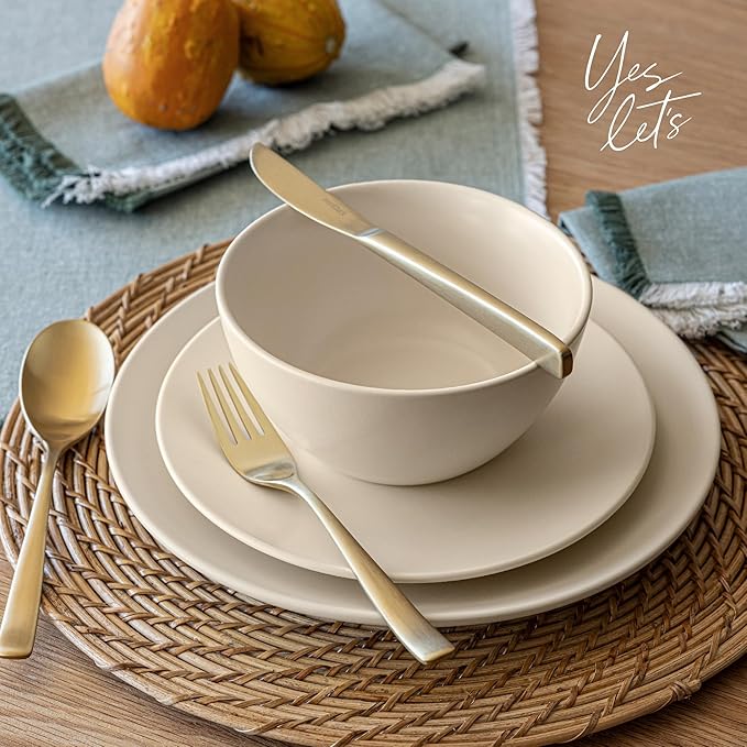 over&back Coupe Cereal Bowl Set - Stoneware Dishes - Comes with 4 Cereal Bowls - Easy-to-Stack Breakfast Place Settings - 6" x 6" x 2.6" - 25oz - Semi-Matte Ivory